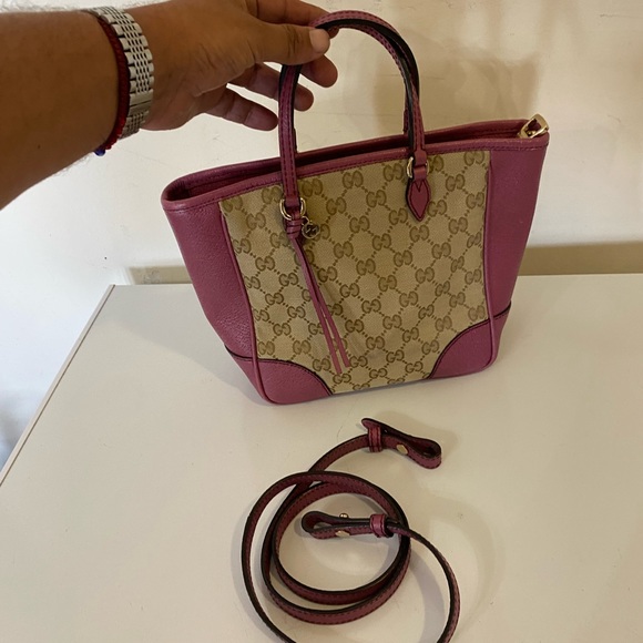 GUCCI GG canvas leather Monogram Small Bree Tote Pink - Picture 3 of 15